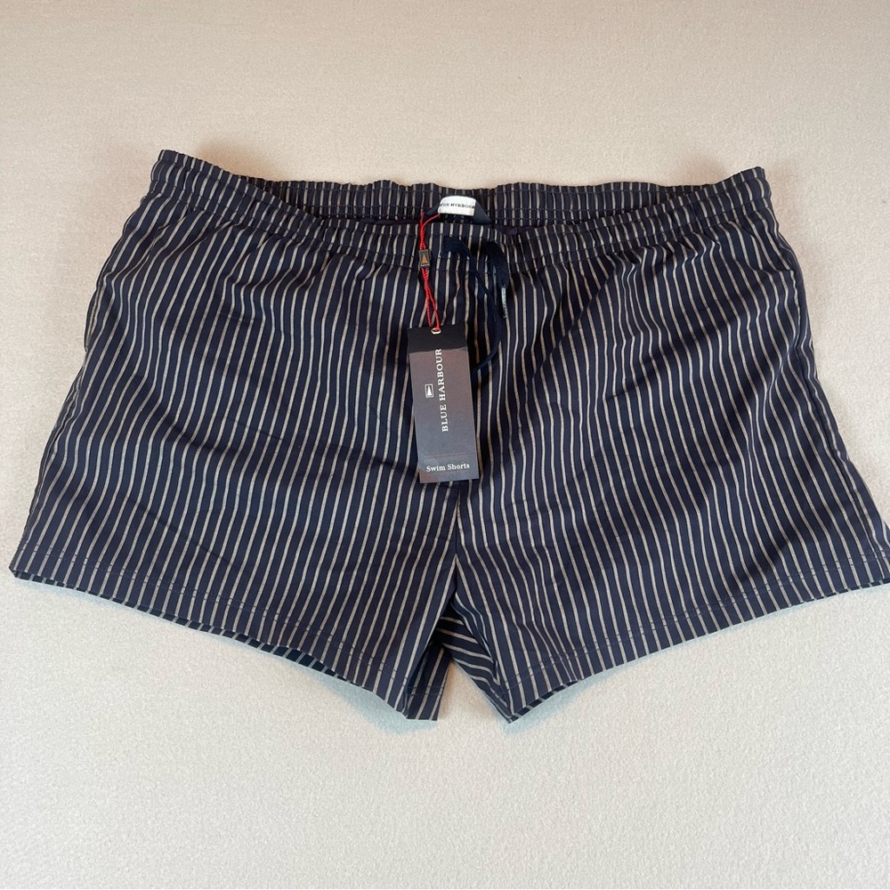 M&S Blue Harbour Men's Swim Shorts XXL 42-44" Waist Navy Striped 3.5 Inseam